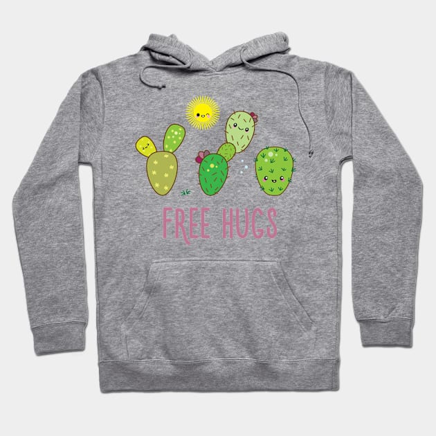 Kawaii Cactus Free Hugs Hoodie by Mint Cloud Art Studio